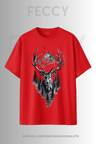 FECCY Tricou unisex supradimensionat cu imprimeu Premium Deer Hunter, pentru ...