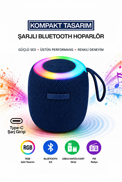 MetaForce RGB Işıklı Şarjlı Bluetooth Hoparlör - Type-C - FM Radyo - USB - HA...