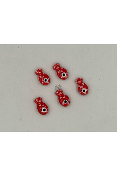 E.B EBRULİ BONCUK 18,90 mm Pește cu pete roșii 5 bucăți din ceramică pentru r...