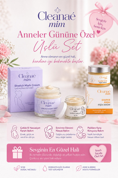 Cleanaé Mim Anneler Günü Özel 3’lü Bakım SETİ | Çatlak Kremi + Göğüs Ucu Krem...