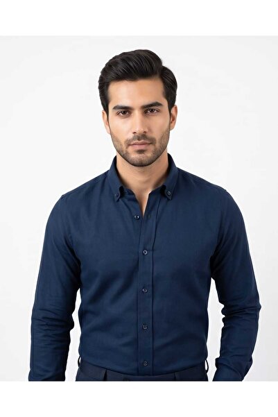 Özeniş Erkek Cepsiz Pamuklu Uzun Kollu Oxford Kumaş Slim Fit Gömlek