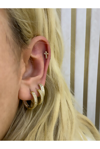 Hicrans Takı TAŞLI HAC MODEL ÇELİK HELİX TRAGUS KÜPESİ
