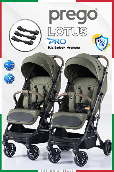 Prego Lotus Pro Kabin Boy UV Tenteli Ayrılıp Birleşebilen İkiz Bebek Arabası