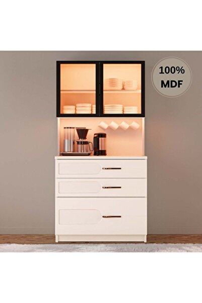 comiet Açelya Mdf Kahve Köşesi Dolabı Çekmeceli Işıklı