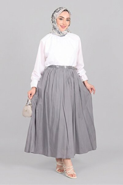 Norshen Gray Women's Draped Skirt with Belt Detail - Lined
