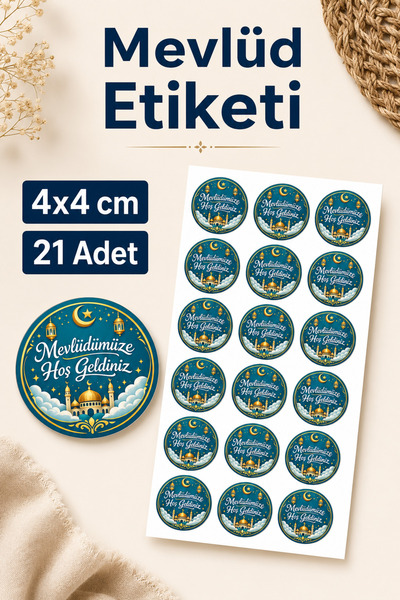Sticker Ekspres Mevlüt Etiketi 4 cm 21 Adet Mevlüdümüze Hoş Geldiniz Mevlid M...
