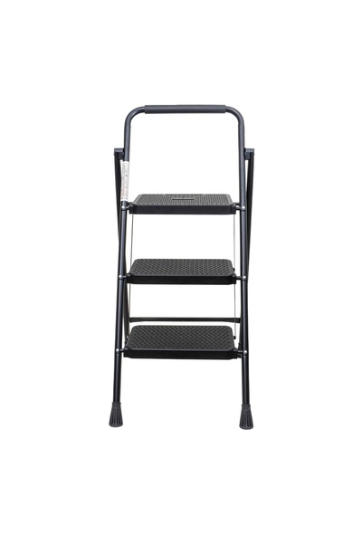 FOXMAG24 Scară metalică pliabilă cu 3 trepte late, neagră, capacitate 150 kg