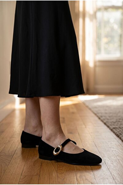 İYİSİNDEN SHOES حذاء باليه نسائي من الجلد السويدي بشريط واحد ومشبك مطاطي، حذا...