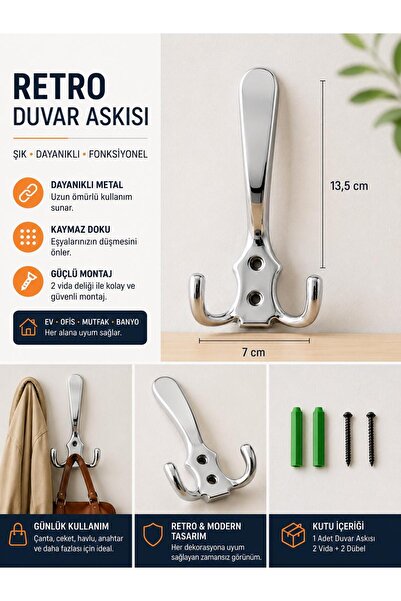 özçamlar mobilya retro krom duvar askısı