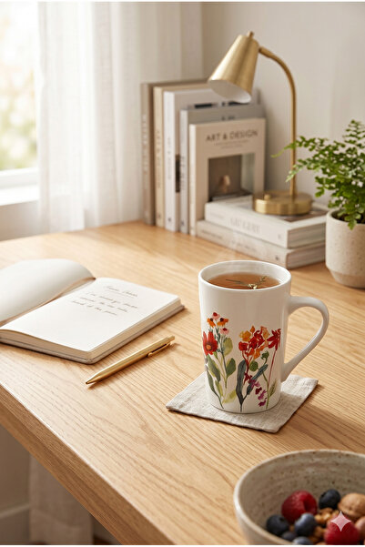 Homerest كوب من البورسلين الأبيض بنمط زهور ملونة بالألوان المائية سعة 385 مل،...