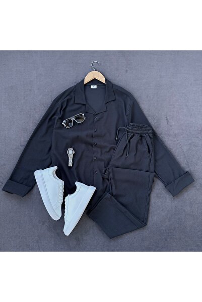 MODA Bürümcük Crinkle Fabric Men's Shirt and Pants Set