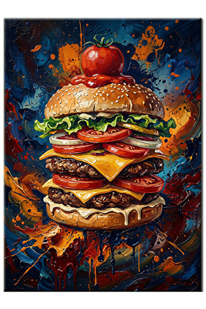 Bedeko Soslu Büyük Hamburger Resmi Mdf Ahşap Tablo