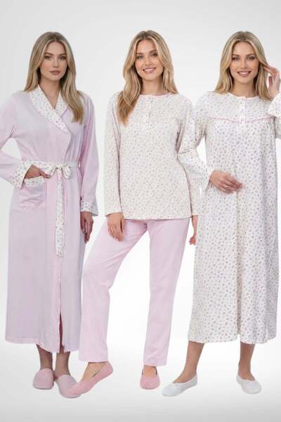 Mecit Pijama Mecit 6384 Pink Large Size Women's Dressing Gown Pajamas and Lon...