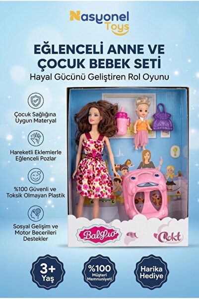 NASYONEL TOYS Büyük ve Küçük Bebekli Eğlenceli Oyun Seti Aksesuarlı Kız Çocuk...
