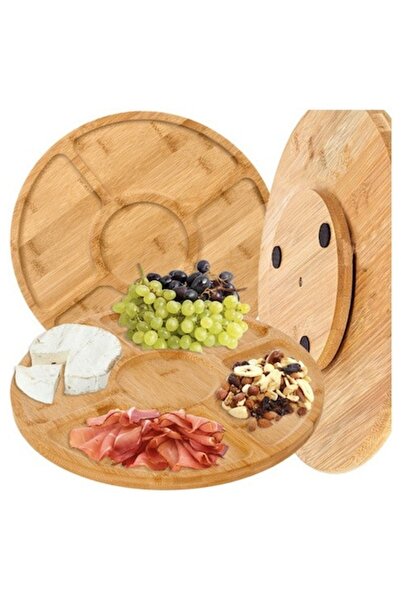 Ruhhy Rotating Serving Platter, 5 Compartments, 360° Rotation, Bamboo, 33 x 4 cm