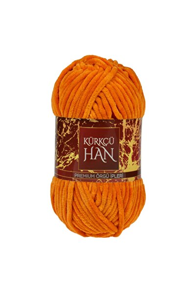 Kürkçü Han Kadife Örgü İpi 50gr %100 Polyester Yumuşak Pofuduk Turuncu