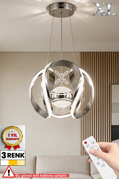 RİZZ İthal Kasa XL 3 Renk Kumandalı Led Avize Taç Toplu Gümüş Kasa Büyük Ledl...