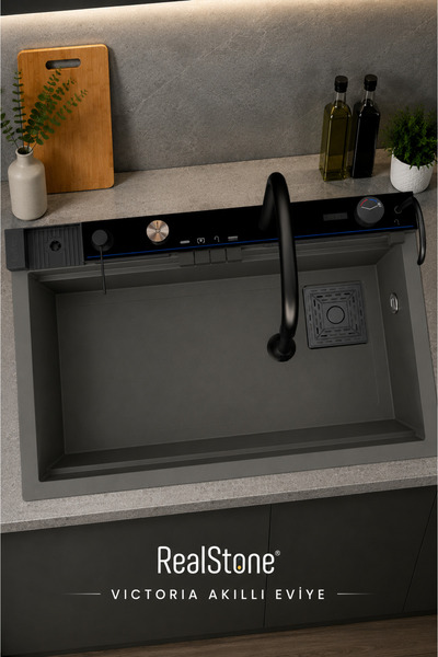 RealStone Real Stone Victoria Granit Akıllı Eviye Seti Gri 75.5X47 cm