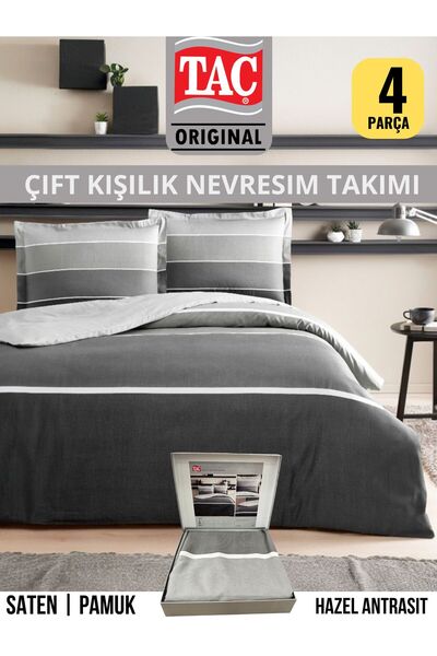 Taç Hazel Antrasit Pamuk Saten Çift Kişilik Nevresim Takımı