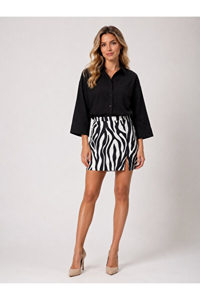 Mys Collection Zebra Desenli Mini Etek Yüksek Bel Şık Etek