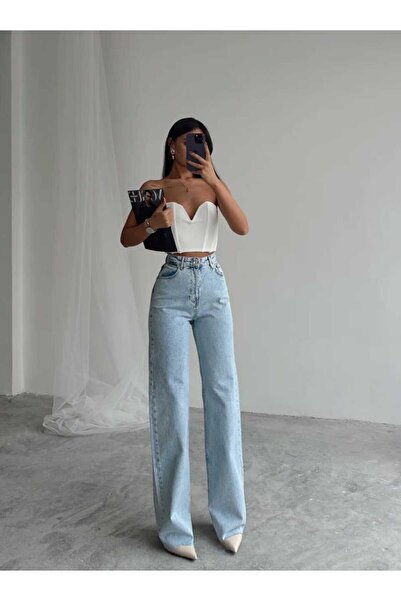 DRC trend Blue Women's Ice Snow Wash Blue Lycra Super High Waist Loose Jeans ...