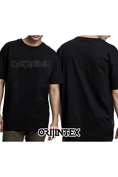 orijintex Iron Maiden Text Printed Unisex Black Tshirt