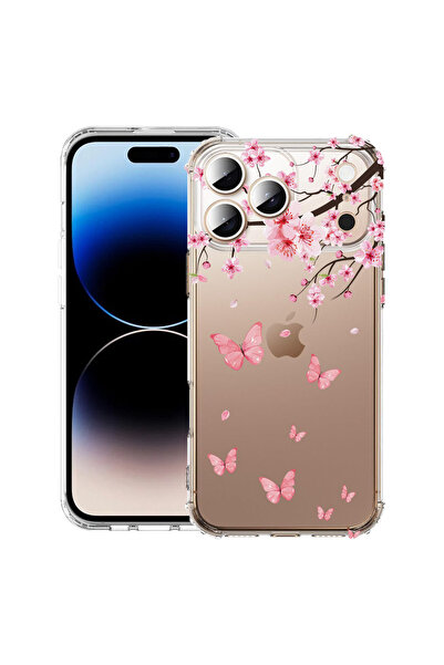 bestcase Husă Antișoc pentru Apple iPhone 17 Pro, Floare de cireș roz și flut...