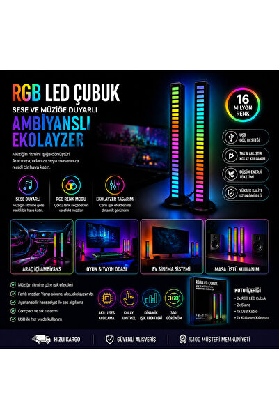 Genel Markalar Rgb Çubuk Sese Duyarlı Ekolayzer (şarjlı-taşınabilir) Sese Duy...
