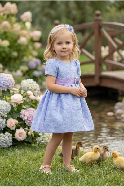 Pamina Çiçek Nakışlı Fiyonk Detaylı Beli Bantlı Kız Bebek Çocuk Abiye Özel Gü...