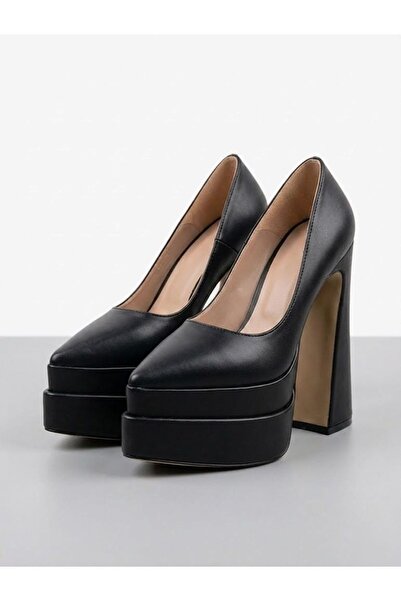 Tarz Topuklar Rigelll Black Leather Double Platform Special Design High Heele...