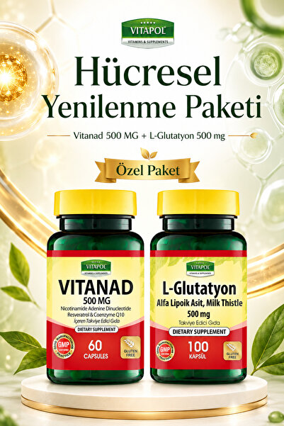 Vitapol مجموعة فيتاناد إل-جلوتاثيون لتجديد الخلايا، عبوة من قطعتين، ناد جلوتا...