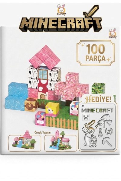acces 100 Adet MineCraft Tarzı Manyetik Küp Yapı Blokları Oyuncak Seti Şablon...