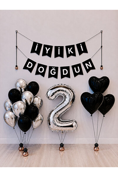 Balonsan Happy Birthday Silver Balloon Set -2-