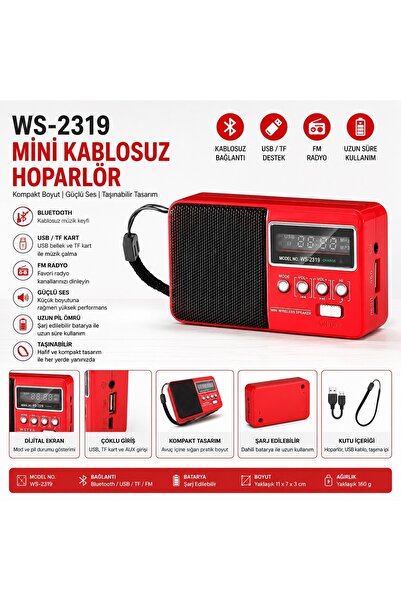 Tastech WS-2319 Mini Bluetooth Hoparlör Fm Radyolu Hafıza Kartı ve Usb Girişl...