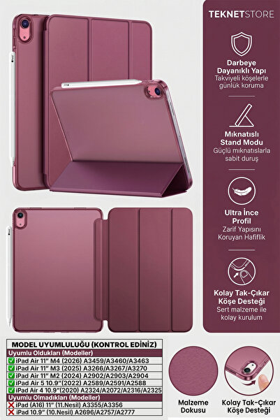 TEKNETSTORE iPad Air 11" M4 M3 M2 Uyumlu Kılıf Ultra İnce Standlı Akıllı Uyku...
