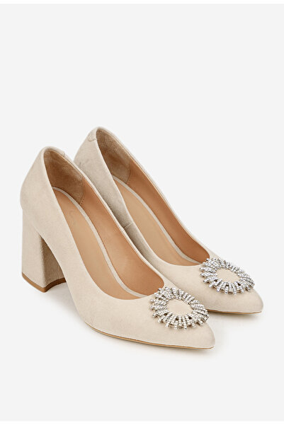Dasha NUR women's beige suede shoes with ornament