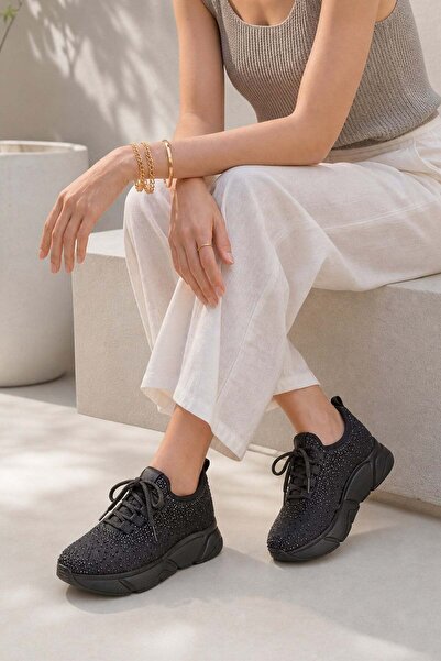 Stilbagshoes Janelle Stone-Detail Tricot Women's Sneakers Black