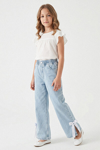 kinderos Pantaloni din denim pentru fete cu panglică elastică în talie - 26Y ...
