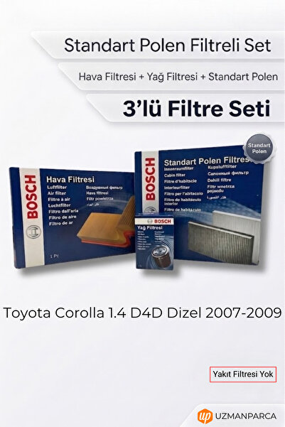 Bosch Toyota Corolla 1.4 D4D Dizel 2007-2009 Filtre Seti (3’lü / 3 Parça) Sta...