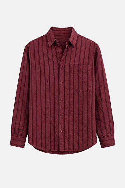 VAMOSCLO Striped Oversized Shirt Claret Red