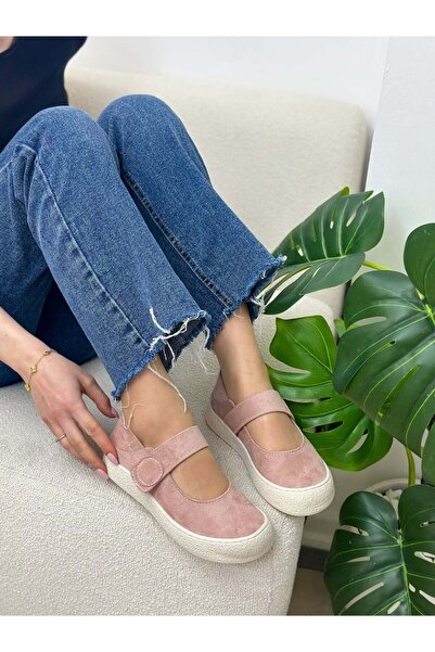 ERVANIN BUTİĞİ Pink Suede (Roley) Velcro Women's Sneakers