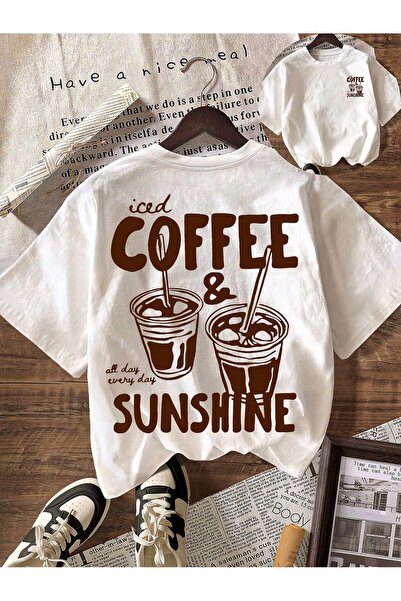 EVIus Υπερμεγέθη μπλουζάκι με στάμπα Coffee & Sunshine, 100% βαμβακερό, με λα...