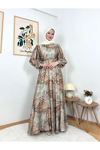 ARZU SEMA Zelmora Patterned Drawstring Detail Long Dress