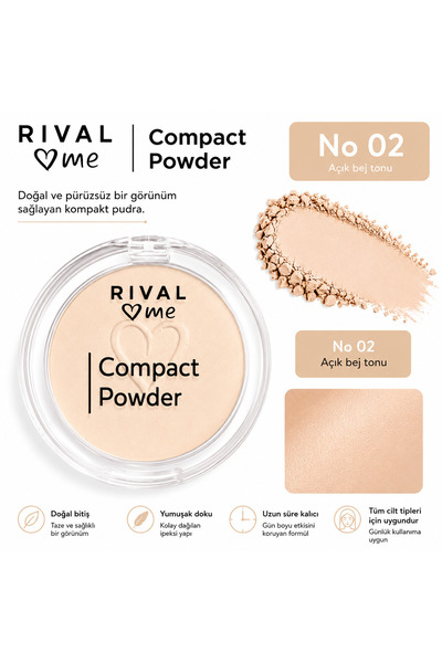 Rival Loves Me Compact Powder No:02 Açık Bej Tonu Kompakt Pudra