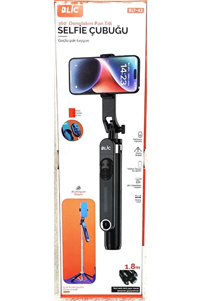 Blic BLT-42 360° DÖNEBİLEN PAN TİLT BLUETOOTH SELFİE ÇUBUĞU TRİPOD
