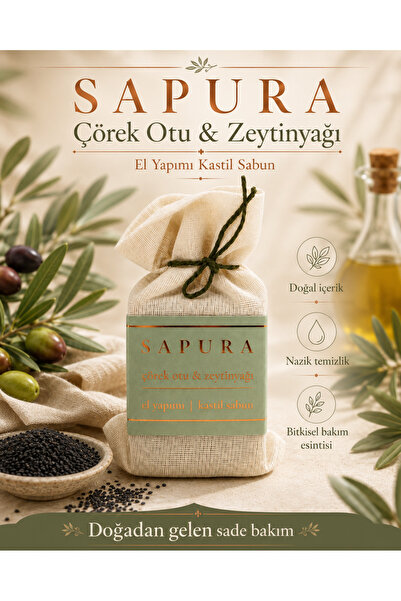 SAPURA Çörek Otu ve Zeytinyağlı El Yapımı Kastil Sabunu – Doğal İçerikli Bitk...