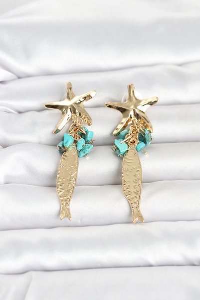 shopwave Knee Star Fish Detailed Stoned Gold Rk Women's Earrings