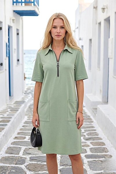 MODANI SEÇ Green Half-Zip Dress