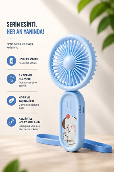 Abbruch Şarjlı Çocuk El Fanı Boyun Askılı Taşınabilir Mini Vantilatör 3 Kademeli