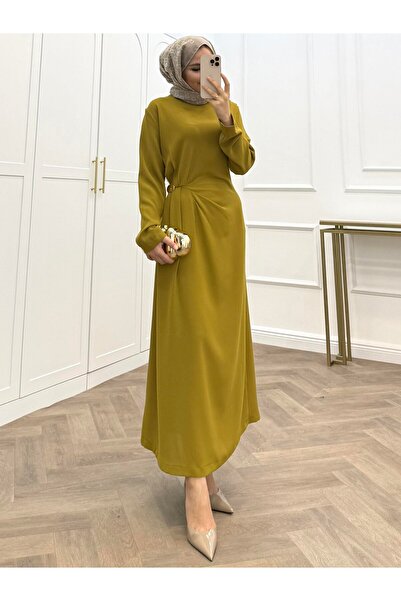 bezenstore GOLD AKSESUAR DETAYLI KREP ELBİSE